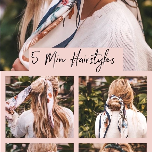 💕Last One Art Illustration Floral silky scarf - Picture 5 of 7